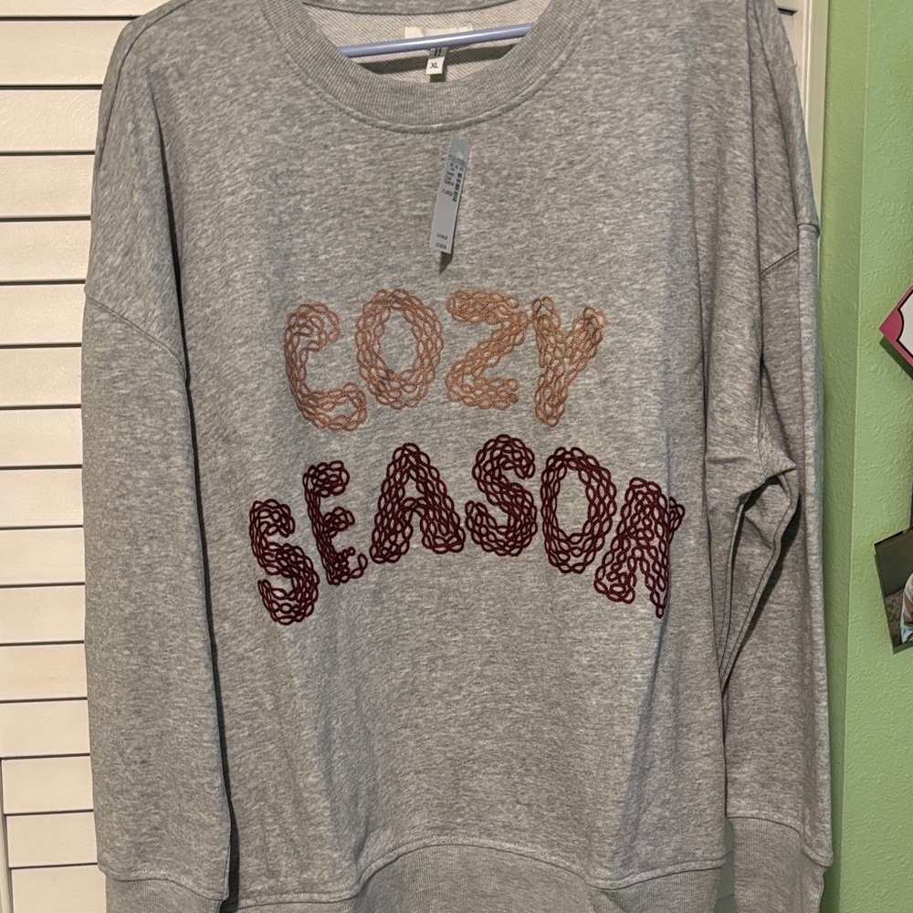 Maurices Gray Sweater with Cozy Season Design